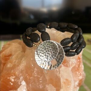 Silpada Sterling Silver and Black Lava Bead Toggle Bracelet